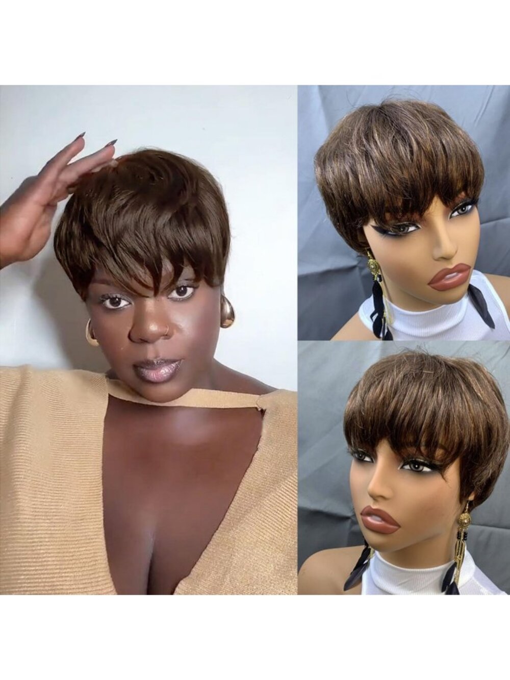 Short Layered Pixie Cut Wig for Black Women, 100% Virgin Human Hair, Glueless